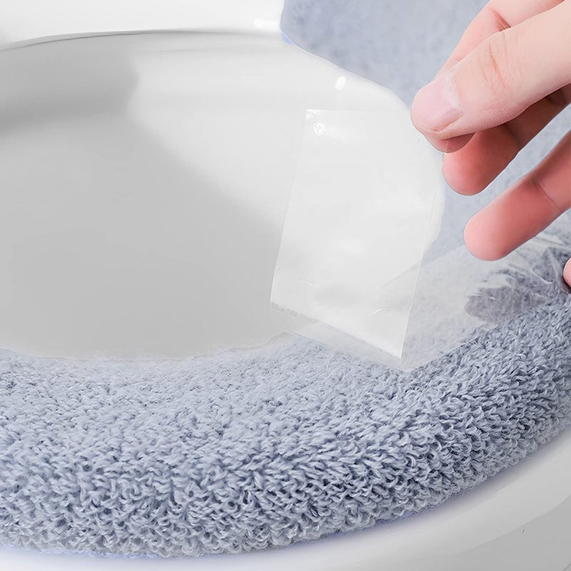 Guojanfon 3Pack Toilet Seat Cover,Bathroom Soft Thicker Warmer with Snaps Fixed Stretchable Washable Fiber Cloth Toilet Seat Covers Pads (Gray,Pink,Green) - Image 3